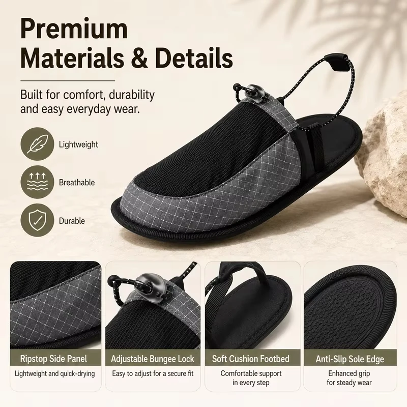 Outdoor Camping Slippers - Ультралегкие складные туристические тапочки для мужчин