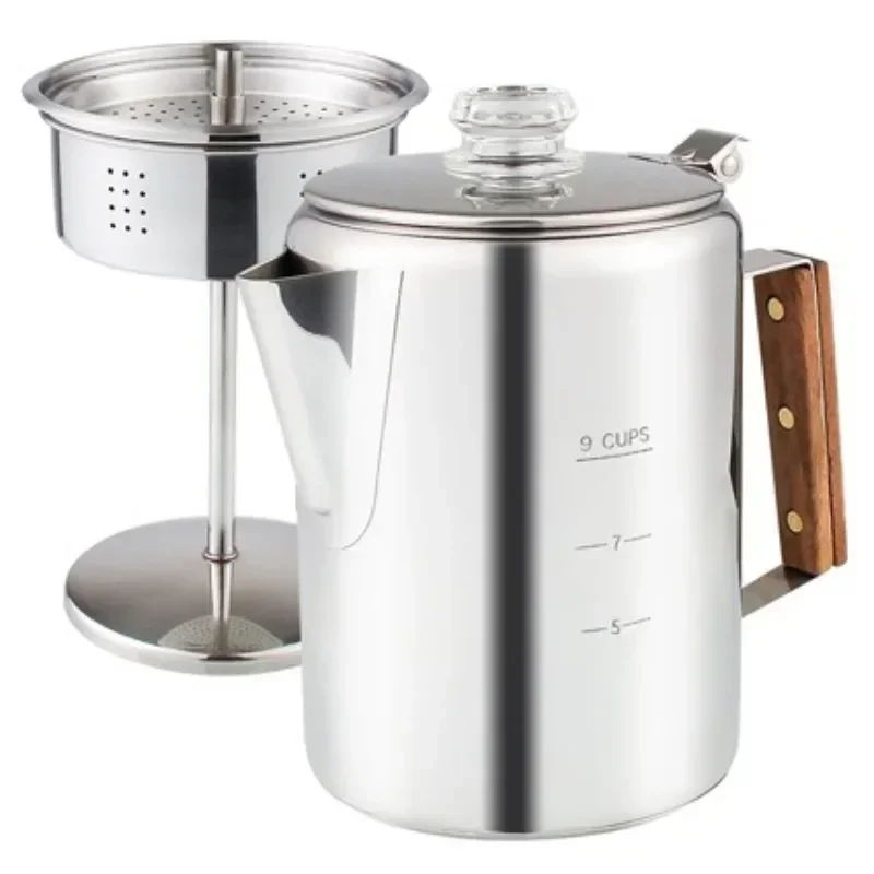 Camp Percolator Coffee - Кофеварка из нержавеющей стали с деревянной